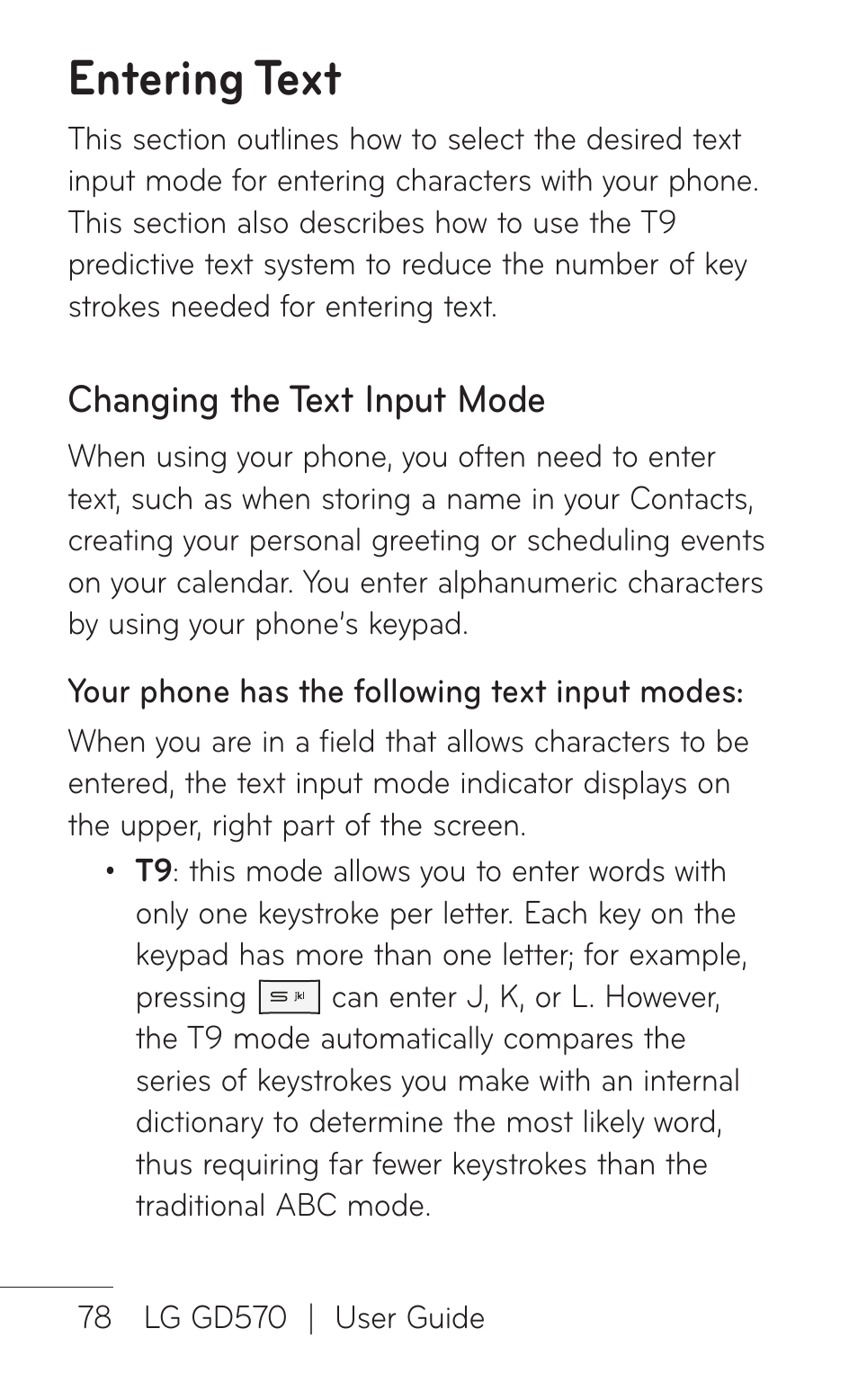 Entering text | LG GD570 User Manual | Page 80 / 174