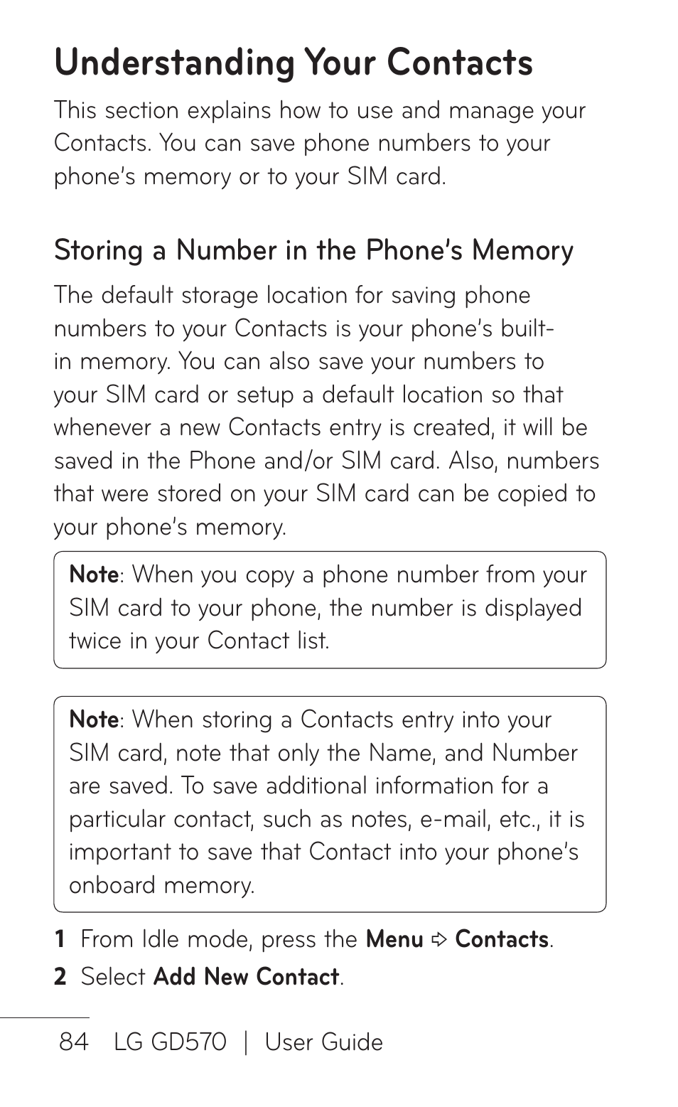 Understanding your contacts | LG GD570 User Manual | Page 86 / 174