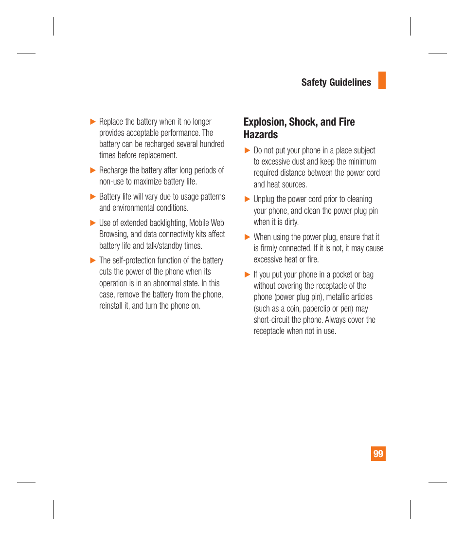 Explosion, shock, and fire hazards | LG GU295 User Manual | Page 103 / 258