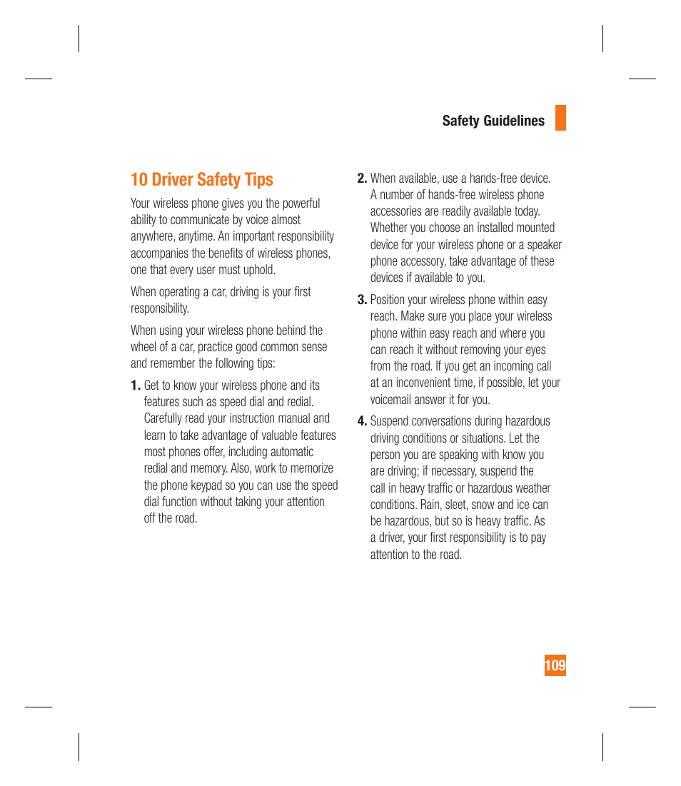 10 driver safety tips | LG GU295 User Manual | Page 113 / 258