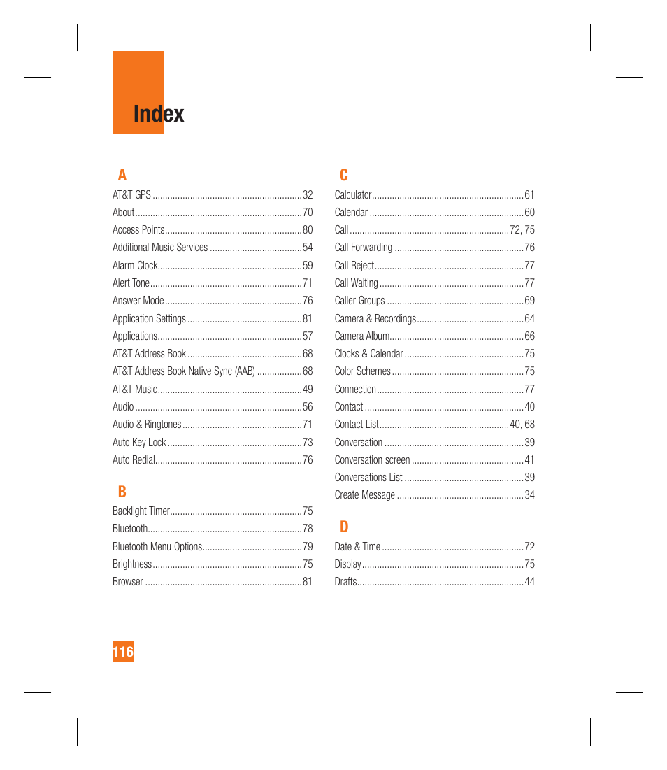 Index | LG GU295 User Manual | Page 120 / 258