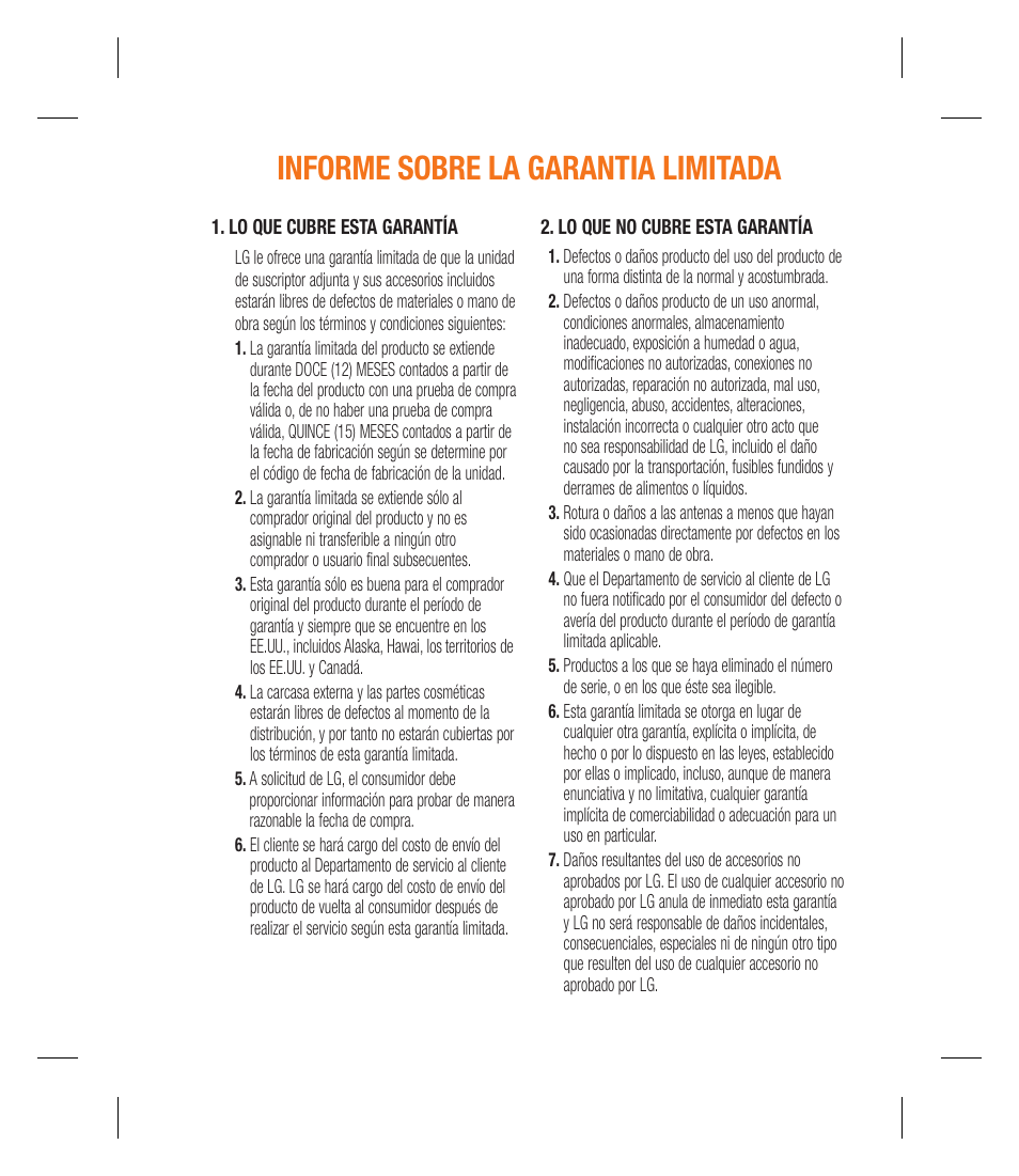 Informe sobre la garantia limitada | LG GU295 User Manual | Page 125 / 258