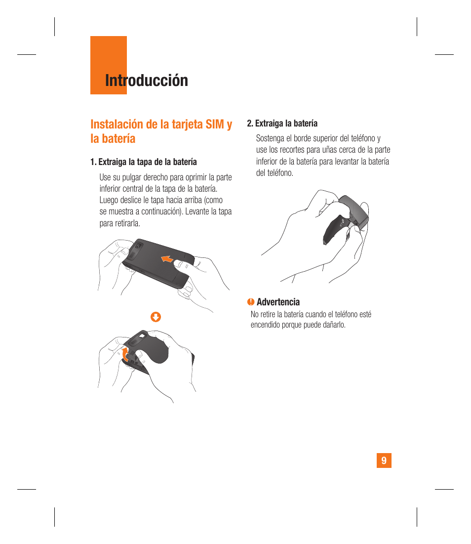 Introducción, Instalación de la tarjeta sim y la batería | LG GU295 User Manual | Page 135 / 258