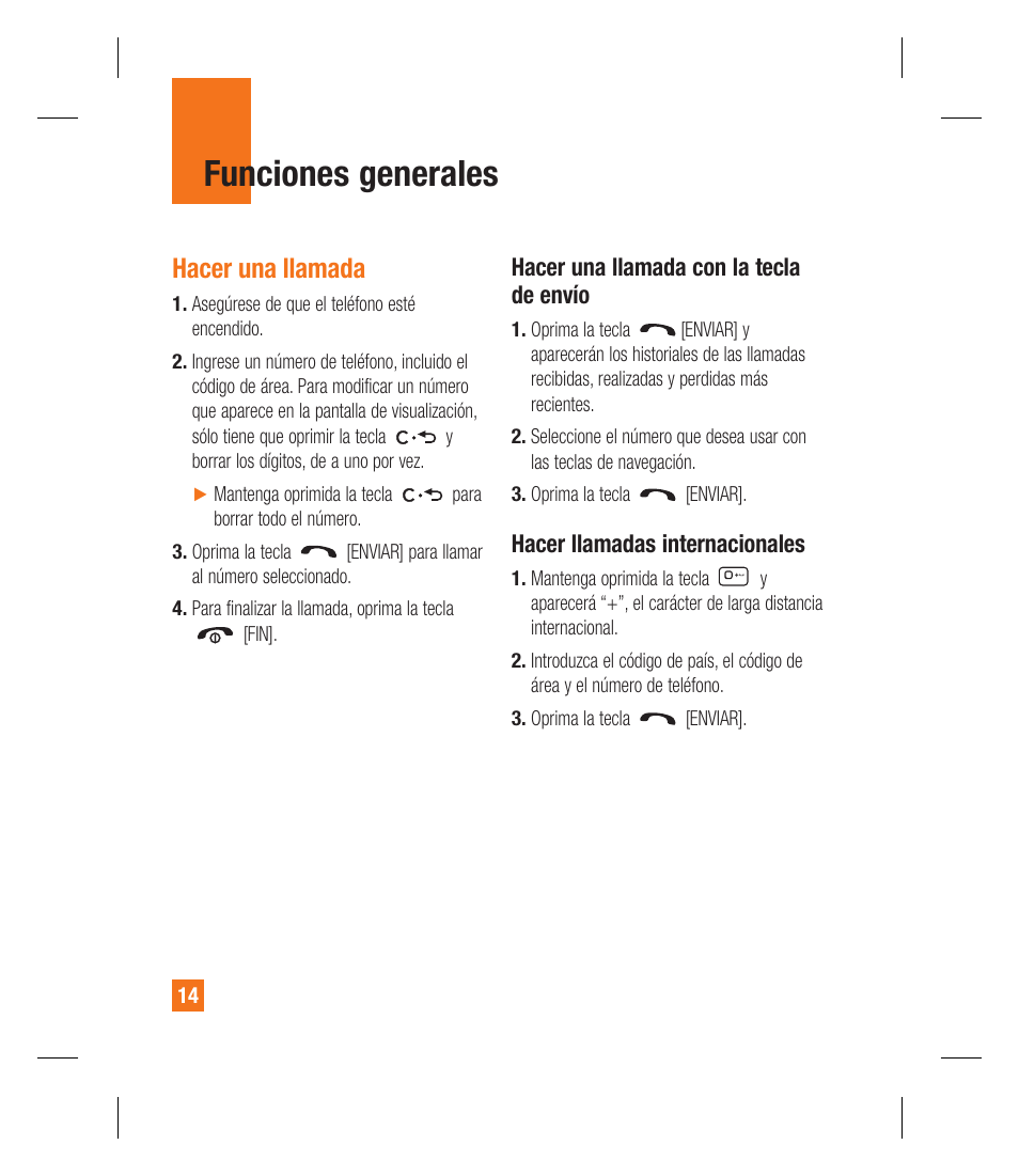 Funciones generales, Hacer una llamada | LG GU295 User Manual | Page 140 / 258