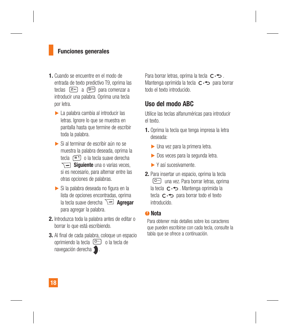 Uso del modo abc | LG GU295 User Manual | Page 144 / 258