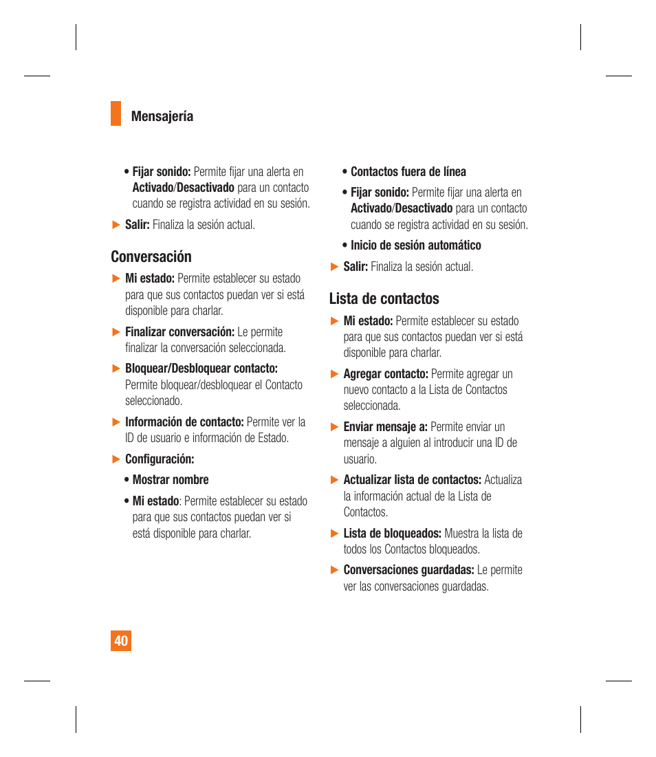 Conversación, Lista de contactos | LG GU295 User Manual | Page 166 / 258