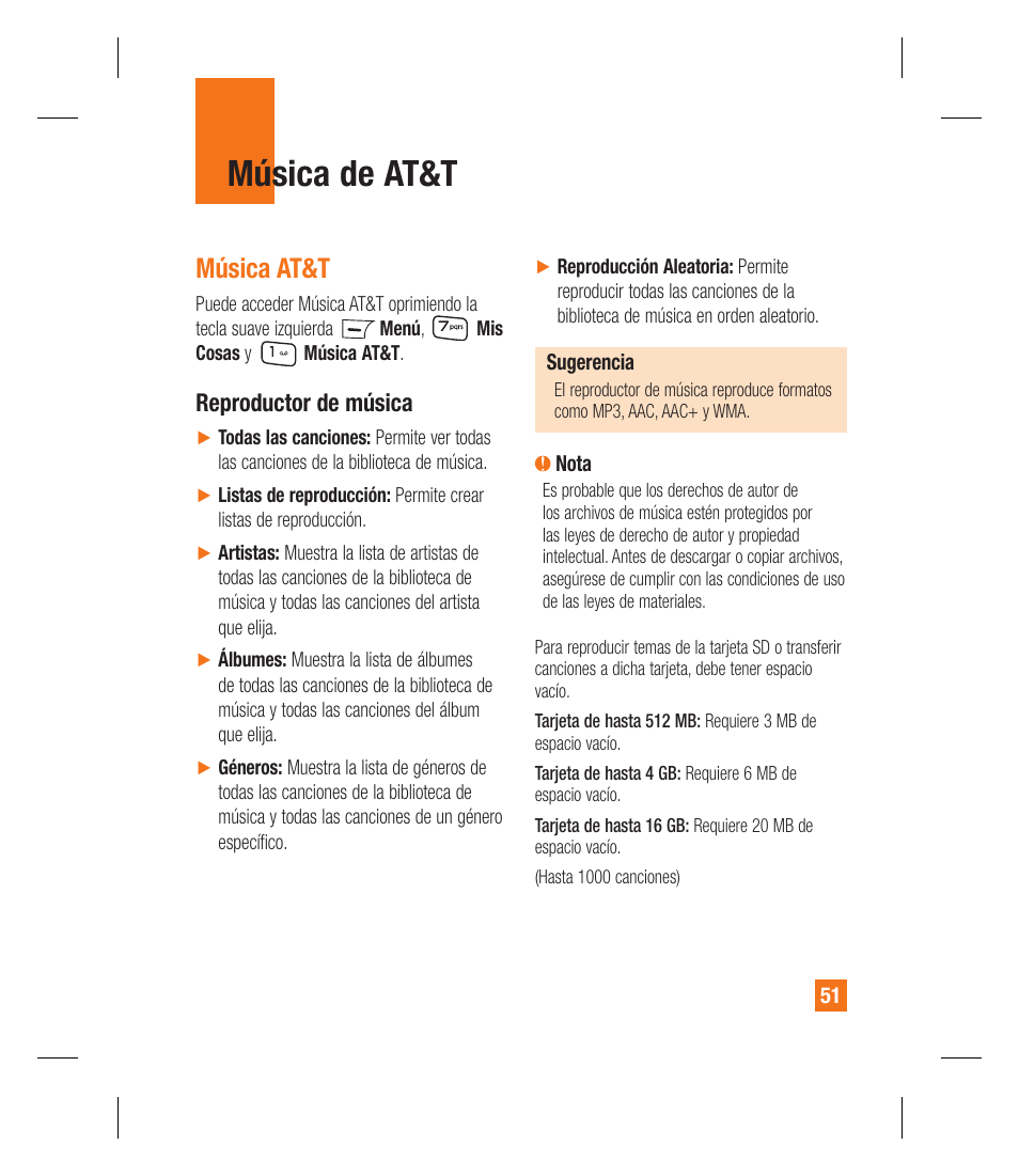 Música de at&t, Música at&t, Reproductor de música | LG GU295 User Manual | Page 177 / 258