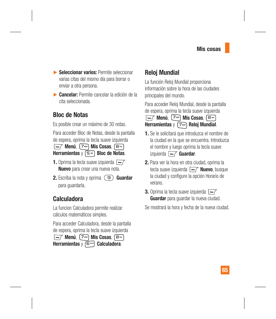 Bloc de notas, Calculadora, Reloj mundial | LG GU295 User Manual | Page 191 / 258