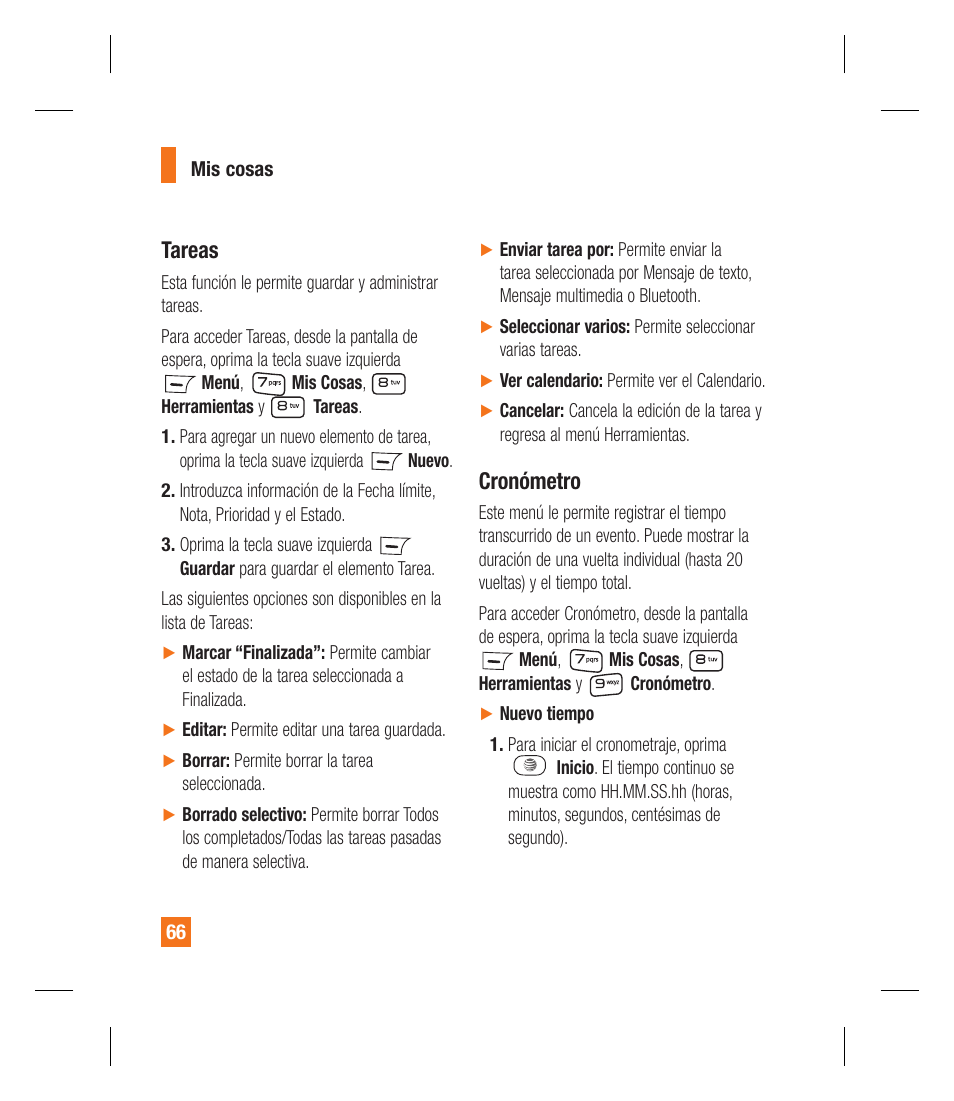 Tareas, Cronómetro | LG GU295 User Manual | Page 192 / 258
