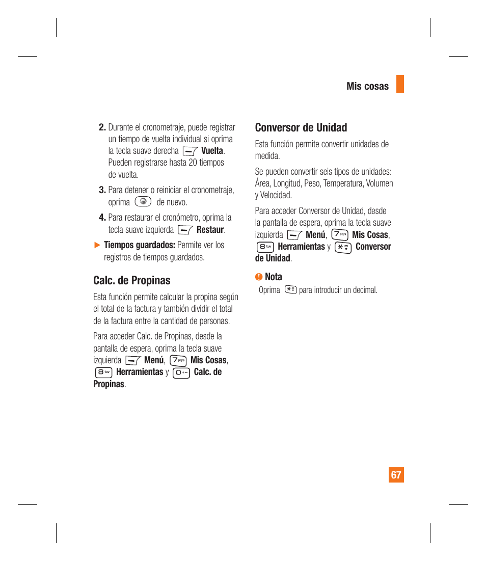 Calc. de propinas, Conversor de unidad | LG GU295 User Manual | Page 193 / 258