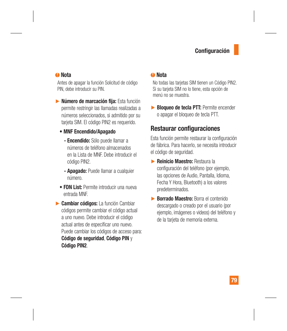 Restaurar configuraciones | LG GU295 User Manual | Page 205 / 258