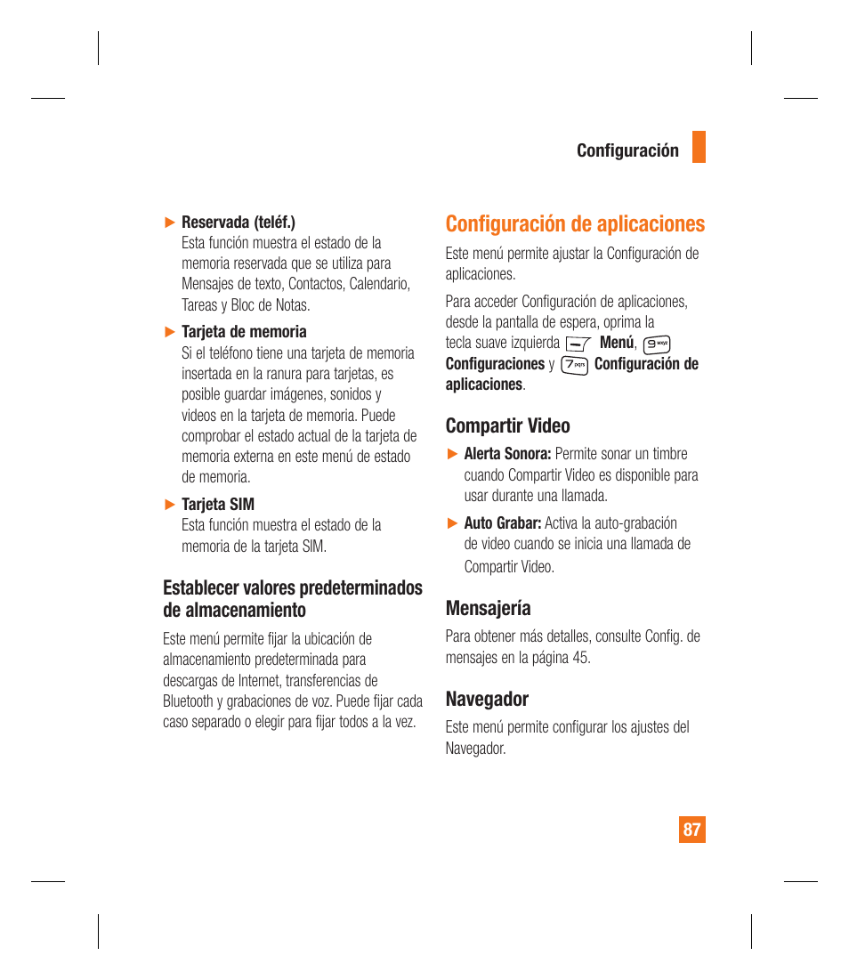 Conﬁ guración de aplicaciones | LG GU295 User Manual | Page 213 / 258