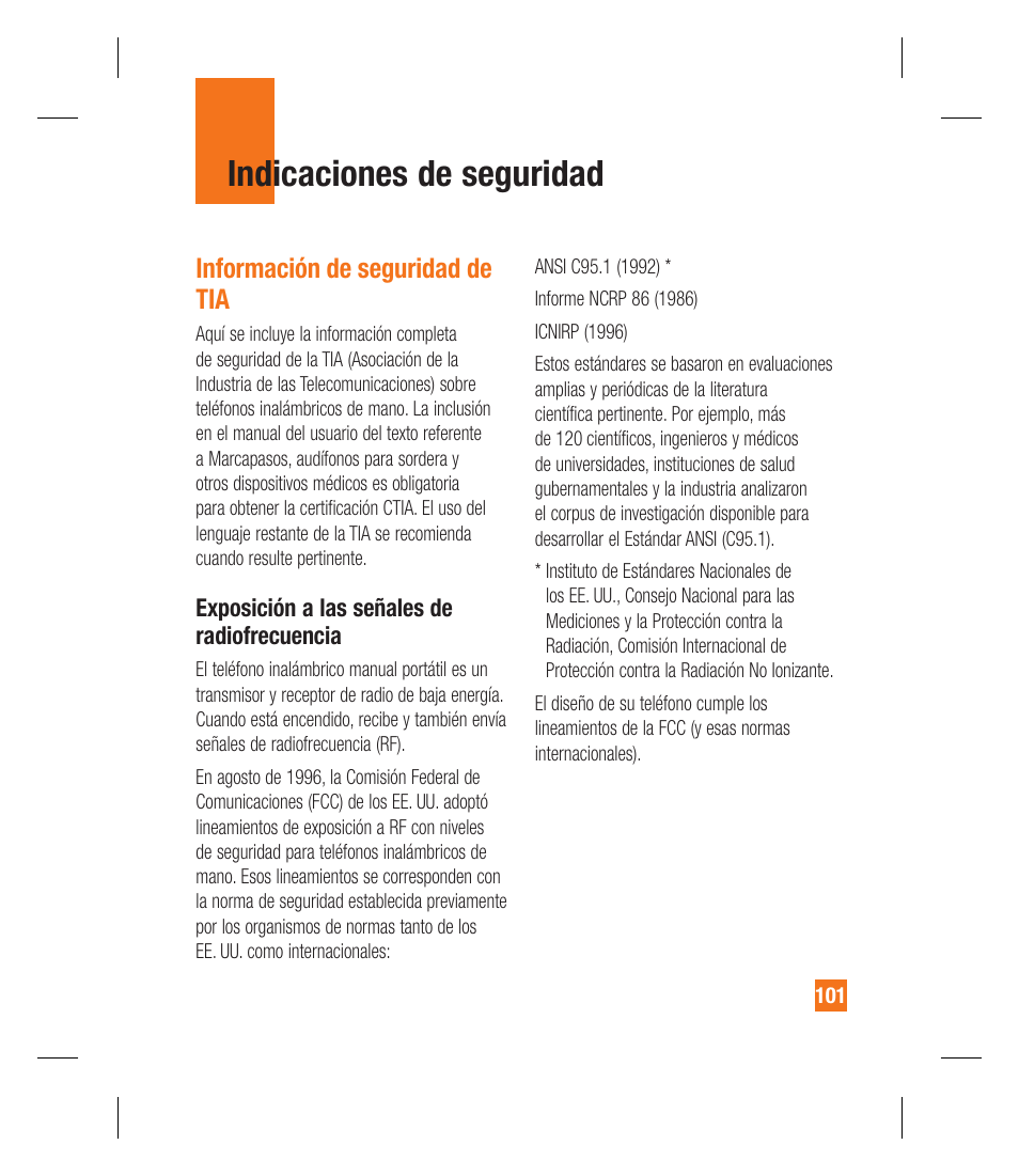 Indicaciones de seguridad, Información de seguridad de tia | LG GU295 User Manual | Page 227 / 258