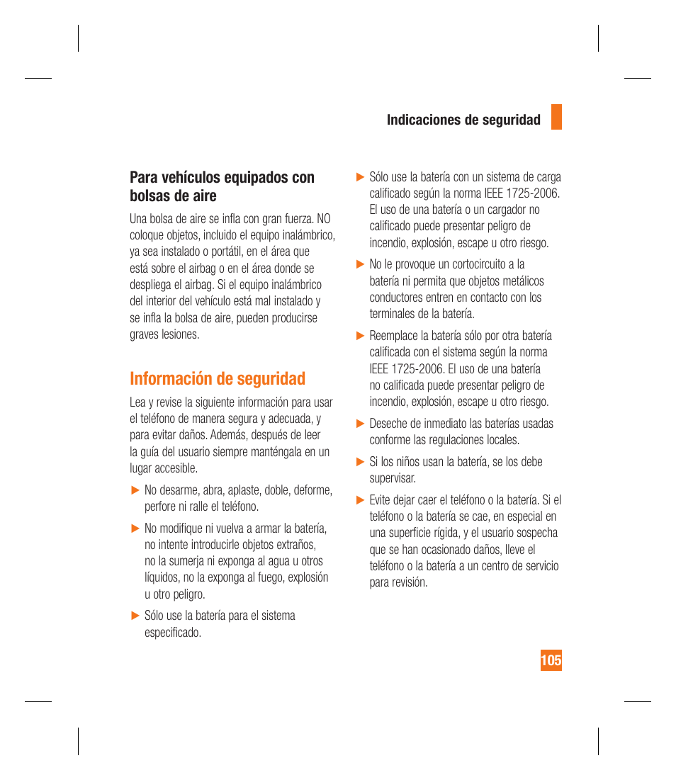 Información de seguridad, Para vehículos equipados con bolsas de aire | LG GU295 User Manual | Page 231 / 258