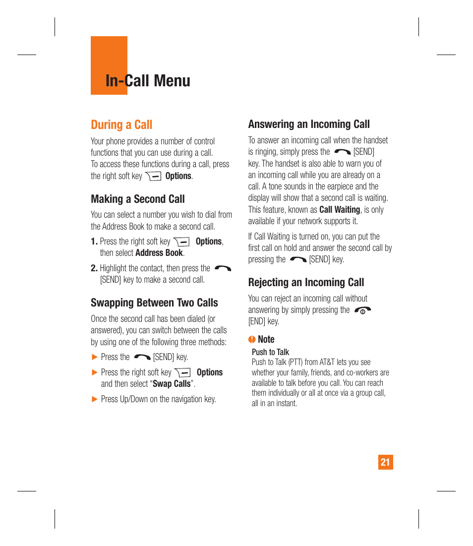 In-call menu, During a call | LG GU295 User Manual | Page 25 / 258