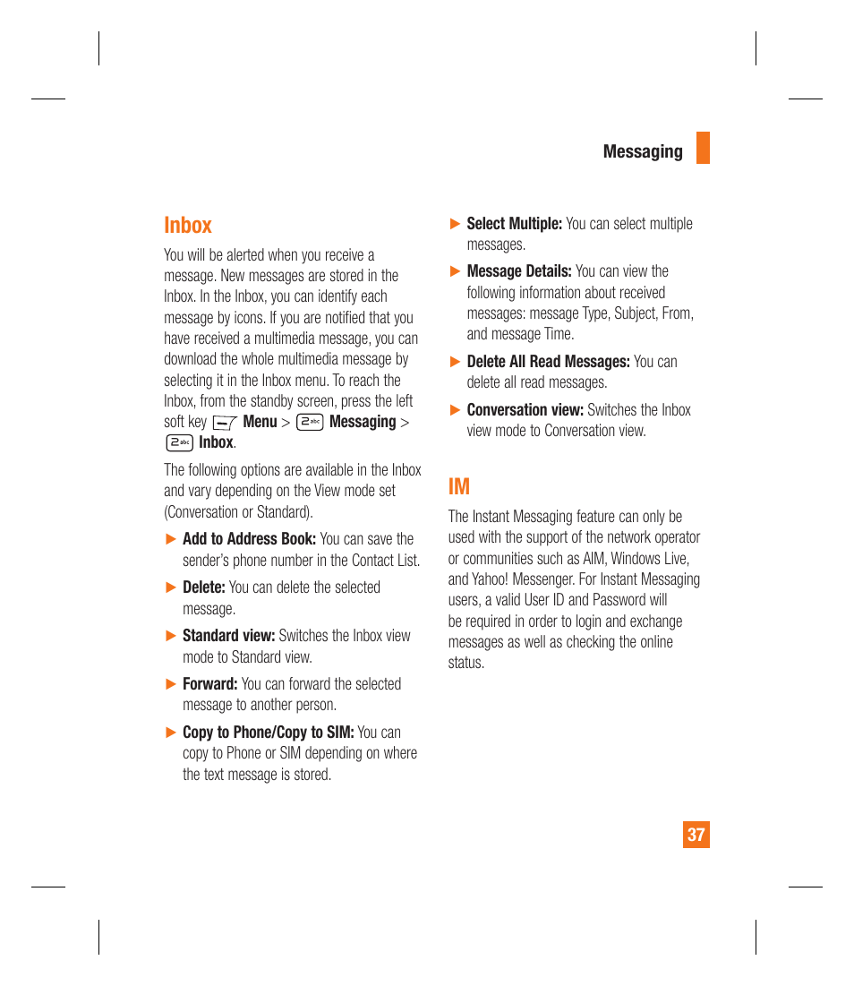 Inbox | LG GU295 User Manual | Page 41 / 258