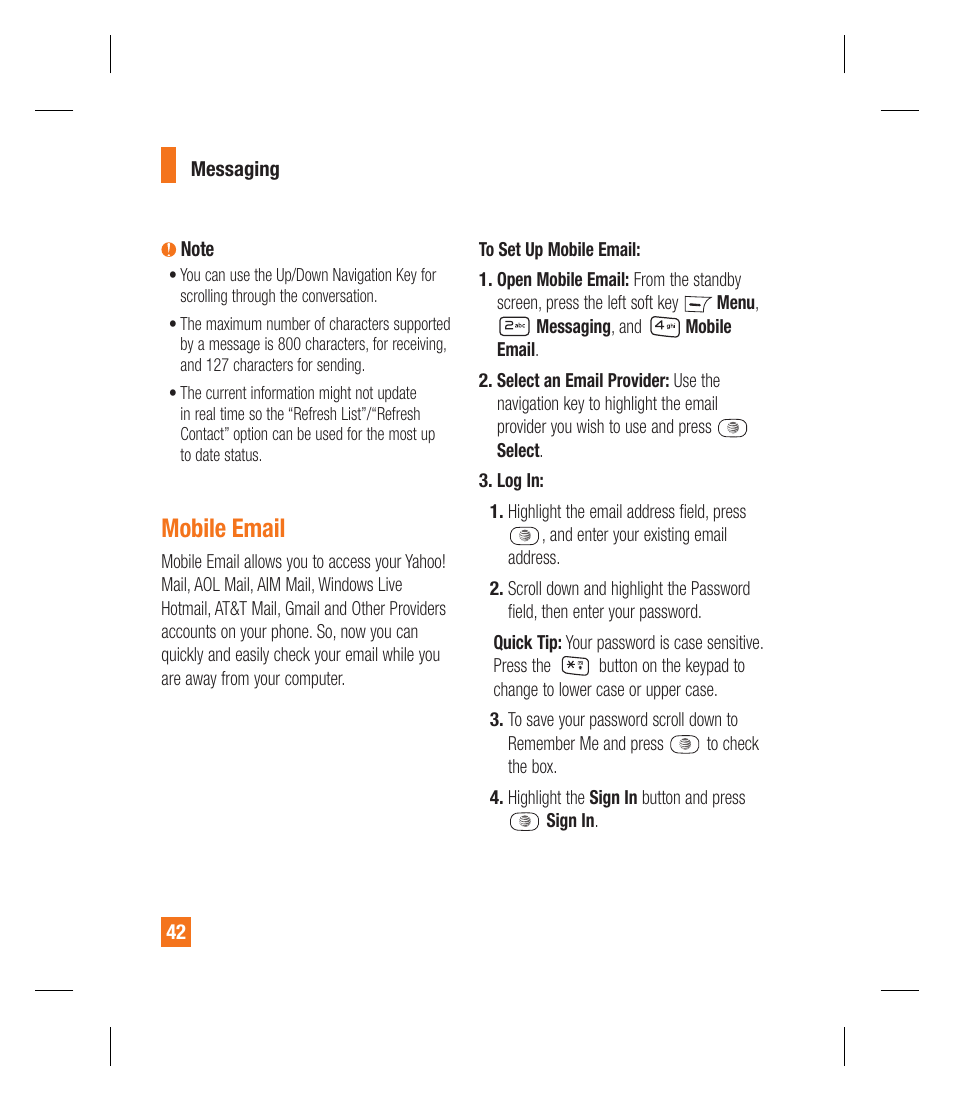 Mobile email | LG GU295 User Manual | Page 46 / 258