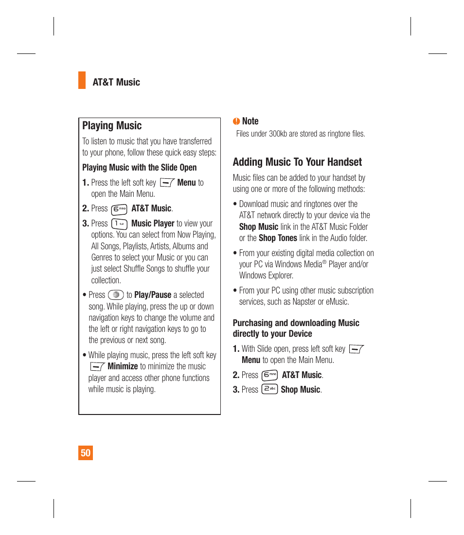 Playing music, Adding music to your handset | LG GU295 User Manual | Page 54 / 258