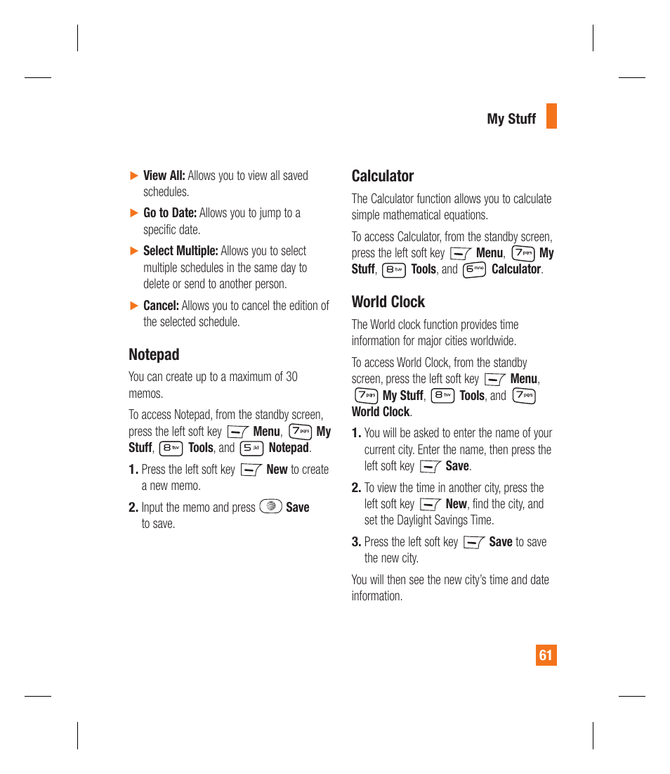 Calculator, World clock | LG GU295 User Manual | Page 65 / 258