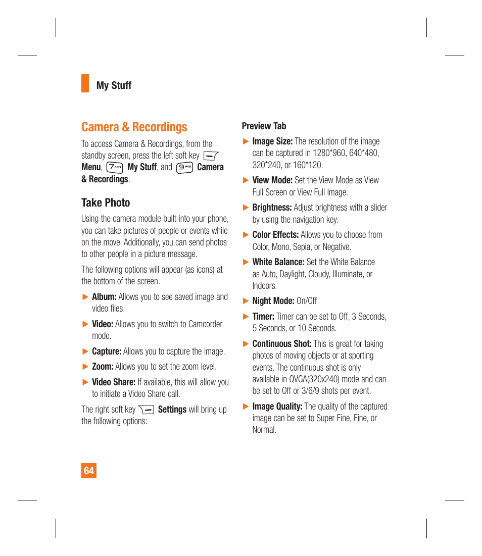 Camera & recordings, Take photo | LG GU295 User Manual | Page 68 / 258