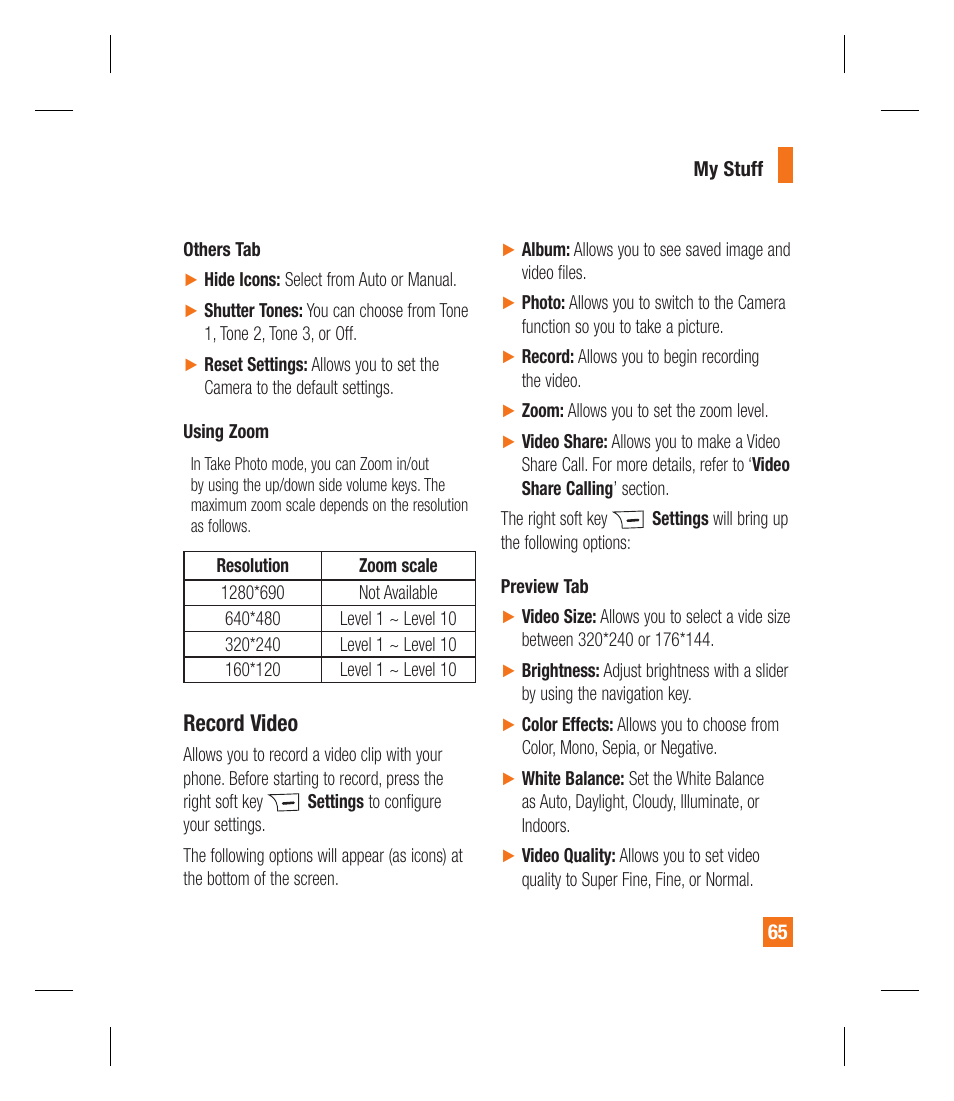 Record video | LG GU295 User Manual | Page 69 / 258