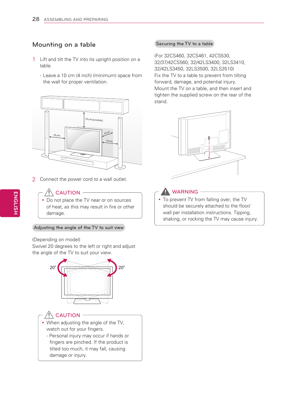 Mounting on a table, See p.28) | LG 42LS3400 User Manual | Page 28 / 72