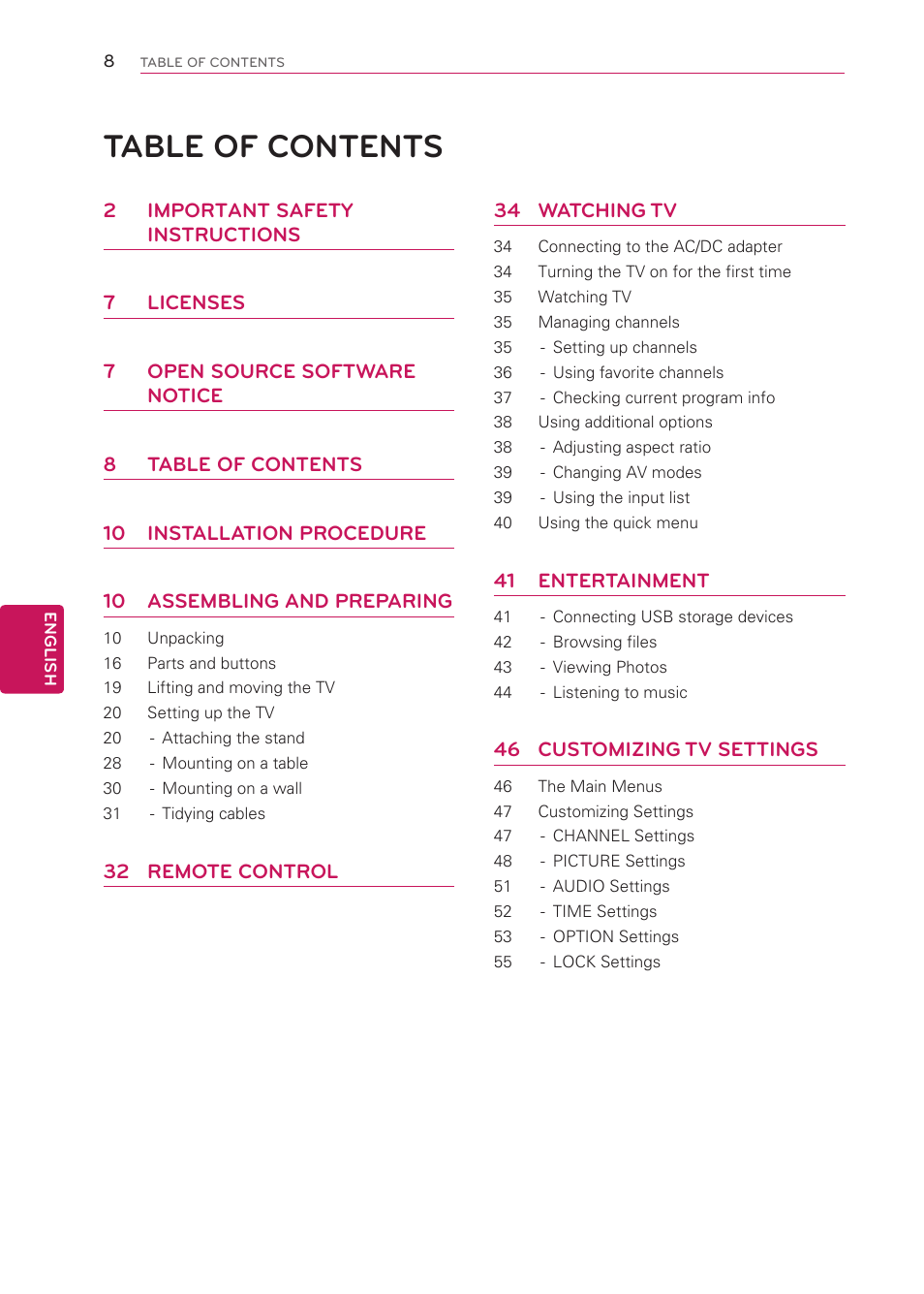 LG 42LS3400 User Manual | Page 8 / 72
