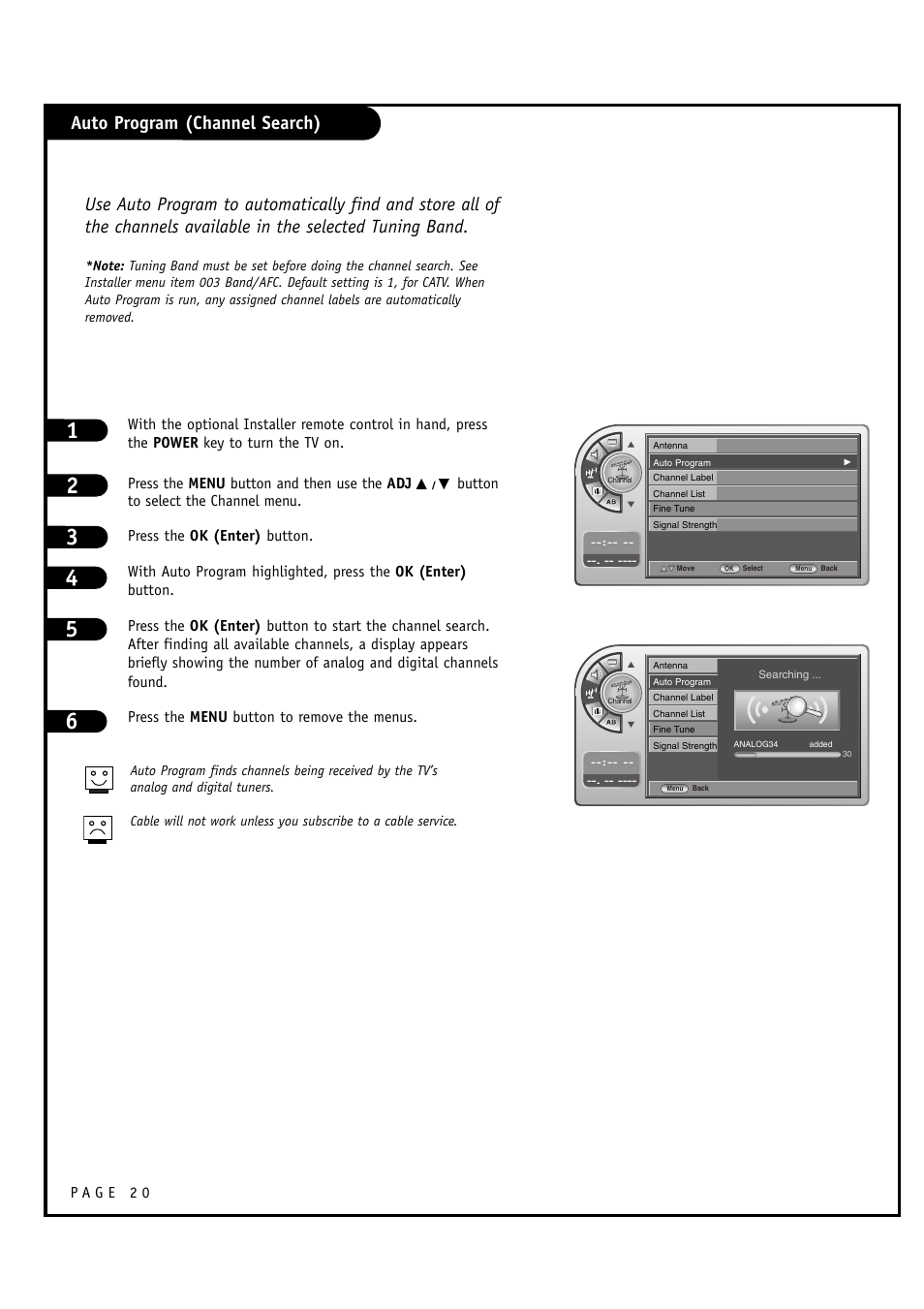 Auto program (channel search) | LG L20V54S User Manual | Page 20 / 64