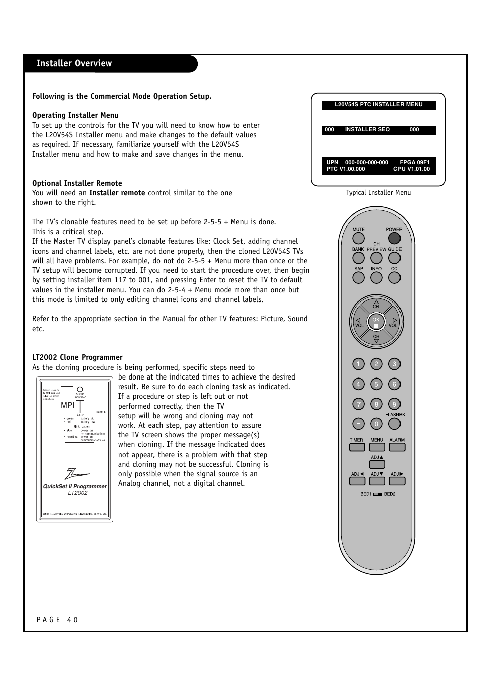 Installer overview | LG L20V54S User Manual | Page 40 / 64