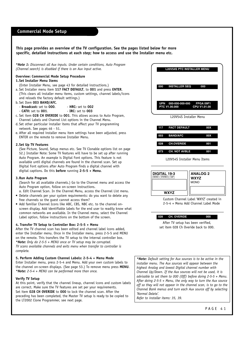 Commercial mode setup | LG L20V54S User Manual | Page 41 / 64