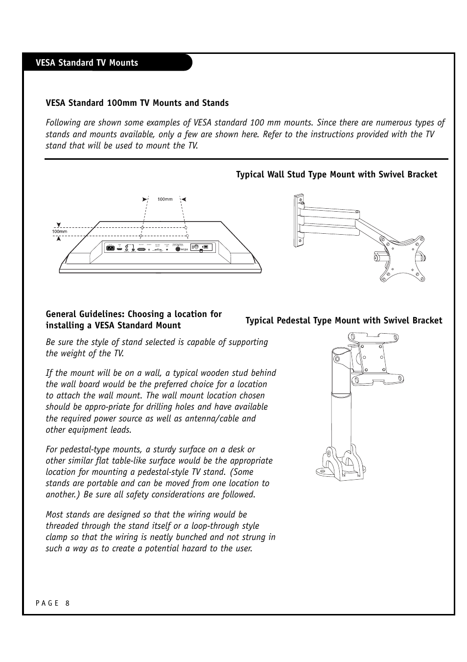 Vesa standard tv mounts | LG L20V54S User Manual | Page 8 / 64