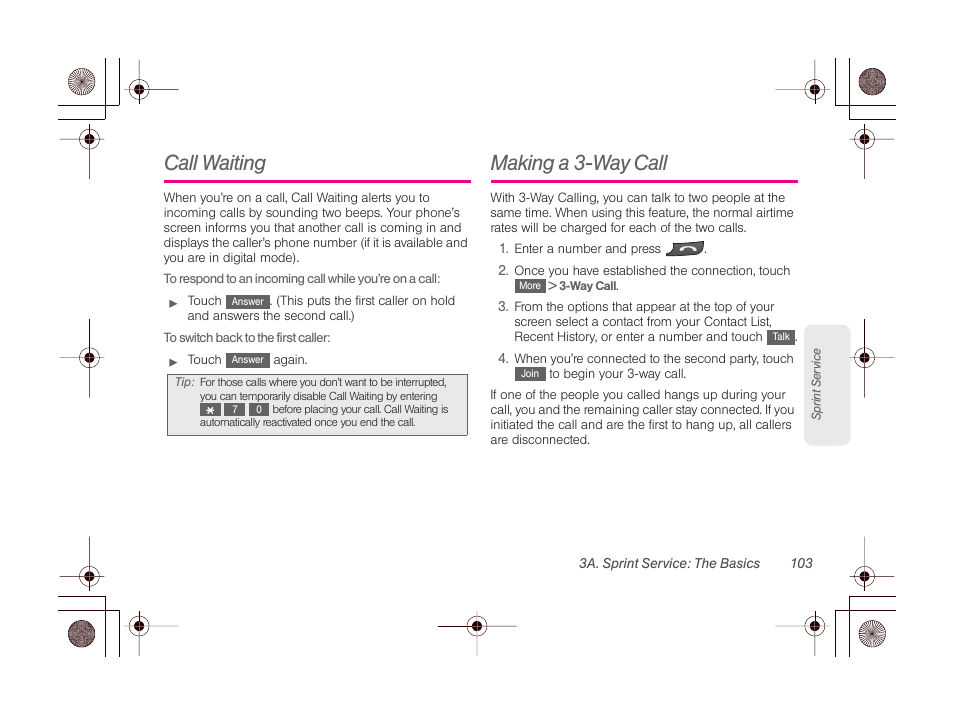 Call waiting, Making a 3-way call | LG LGLN510 User Manual | Page 115 / 158