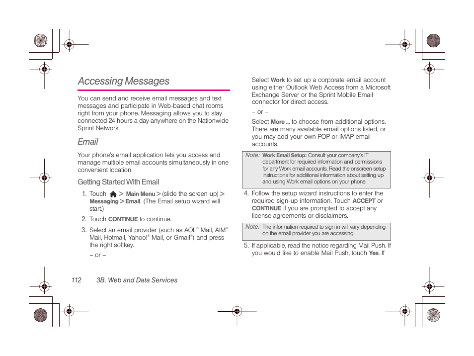 Accessing messages, Email, Touch | Main menu > messagi | LG LGLN510 User Manual | Page 124 / 158