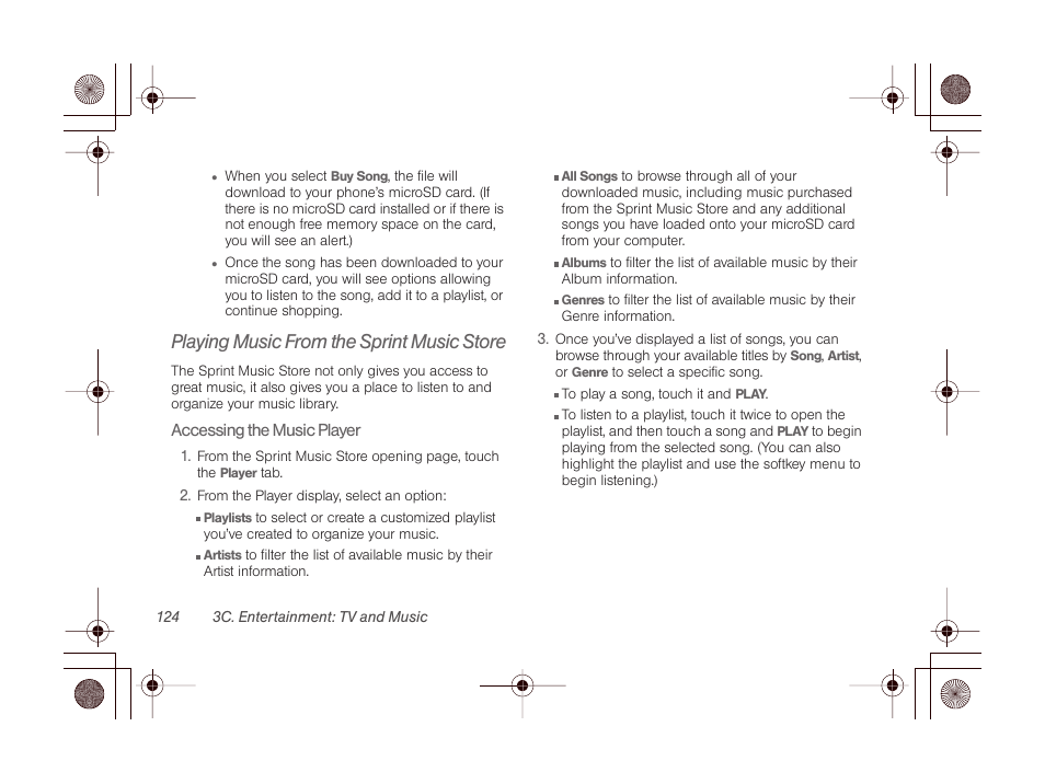 Playing music from the sprint music store | LG LGLN510 User Manual | Page 136 / 158