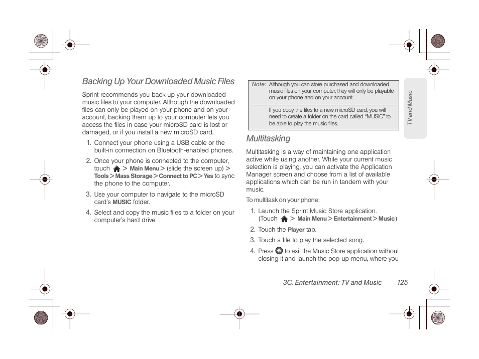 Backing up your downloaded music files, Multitasking | LG LGLN510 User Manual | Page 137 / 158