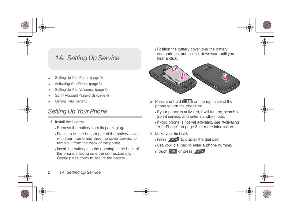 1a. setting up service, Setting up your phone | LG LGLN510 User Manual | Page 14 / 158
