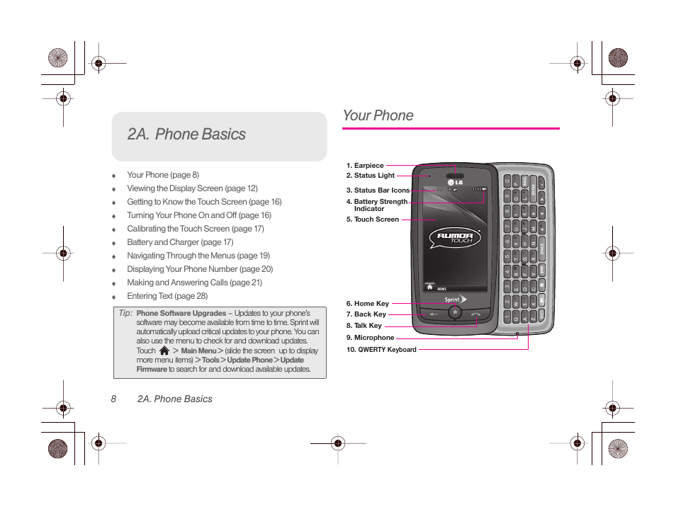 2a. phone basics, Your phone | LG LGLN510 User Manual | Page 20 / 158