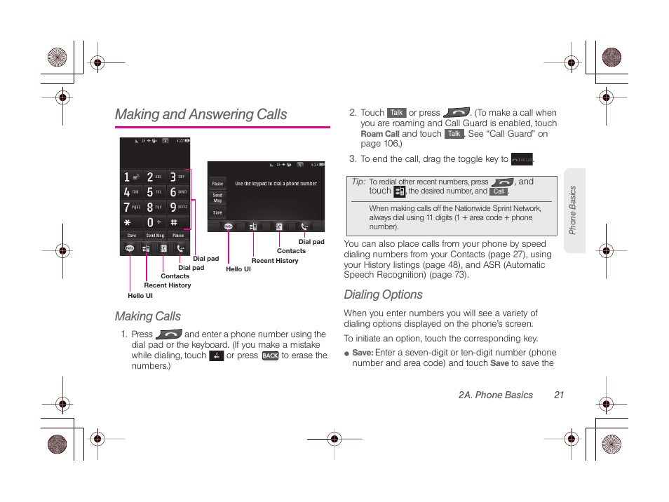 Making and answering calls, Making calls, Dialing options | Firmware, To sea | LG LGLN510 User Manual | Page 33 / 158