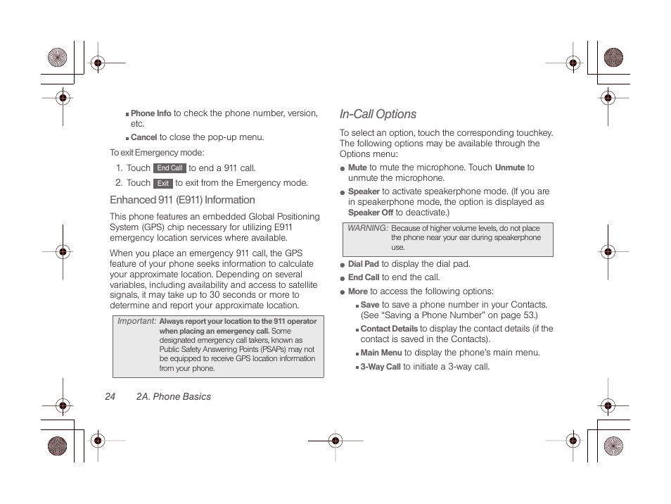 In-call options | LG LGLN510 User Manual | Page 36 / 158