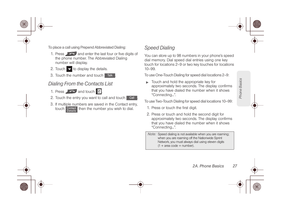 Dialing from the contacts list, Speed dialing | LG LGLN510 User Manual | Page 39 / 158