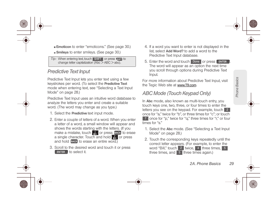 Predictive text input, Abc mode (touch keypad only) | LG LGLN510 User Manual | Page 41 / 158