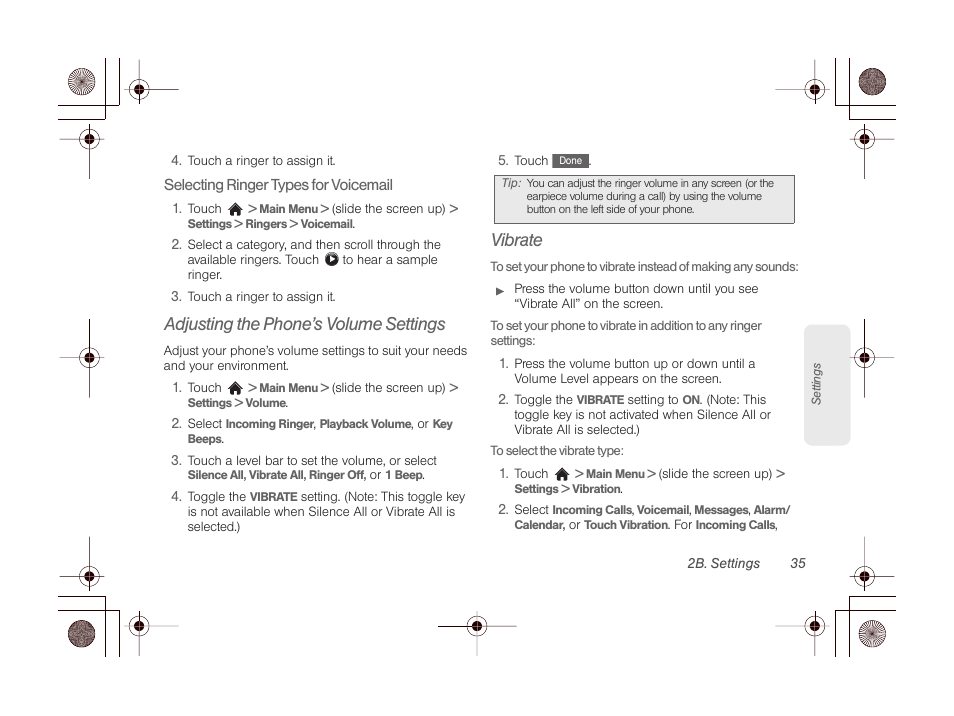 Adjusting the phone’s volume settings, Vibrate | LG LGLN510 User Manual | Page 47 / 158