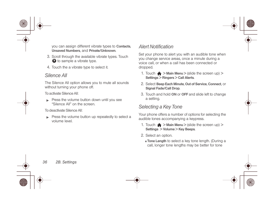 Silence all, Alert notification, Selecting a key tone | LG LGLN510 User Manual | Page 48 / 158
