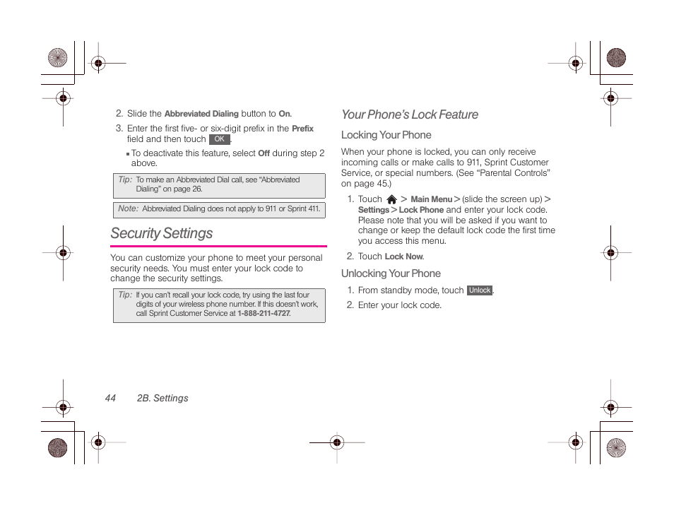 Security settings, Your phone’s lock feature | LG LGLN510 User Manual | Page 56 / 158