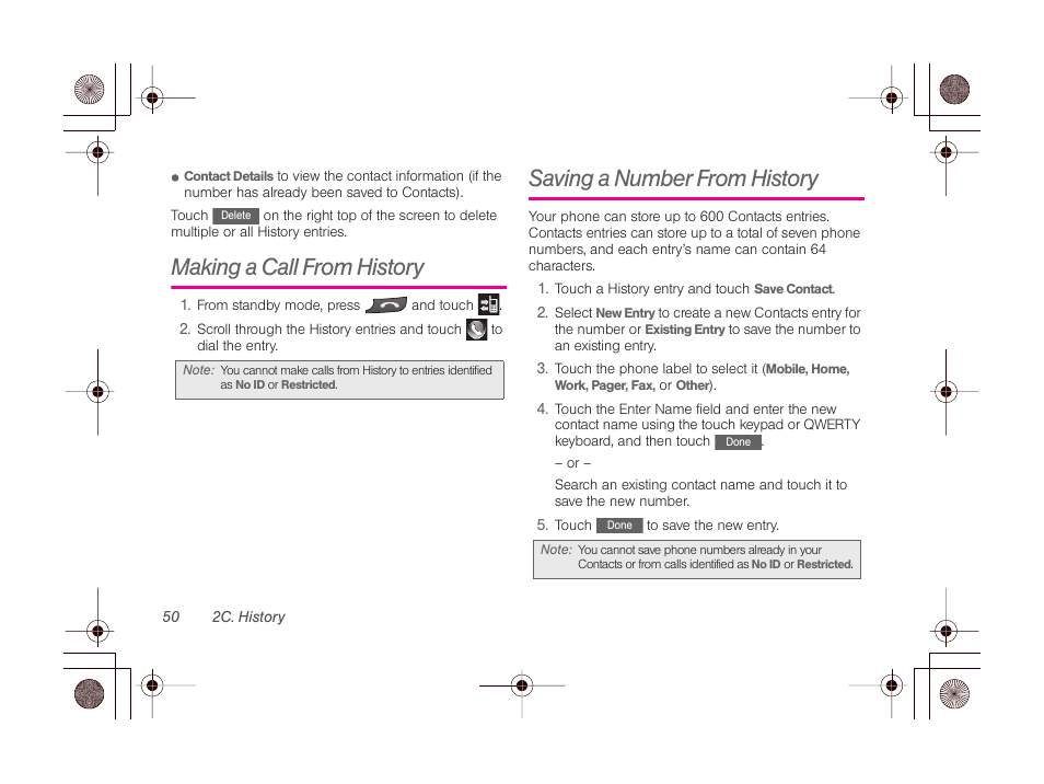 Making a call from history, Saving a number from history | LG LGLN510 User Manual | Page 62 / 158