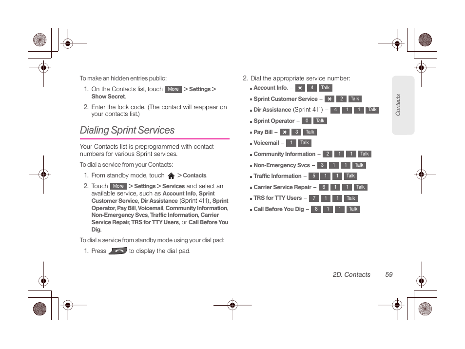 Dialing sprint services | LG LGLN510 User Manual | Page 71 / 158