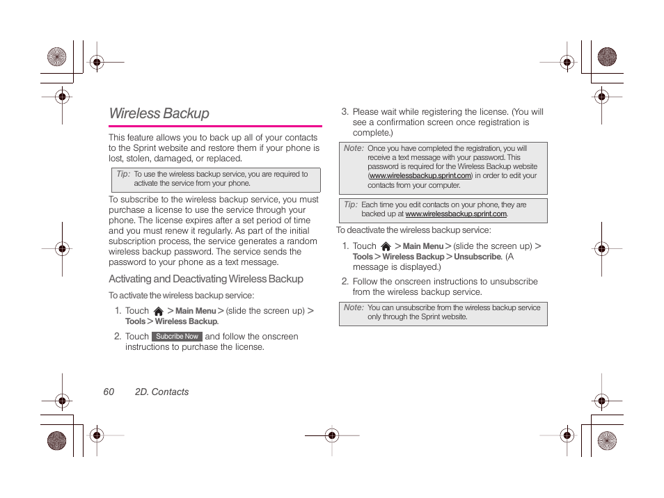 Wireless backup | LG LGLN510 User Manual | Page 72 / 158