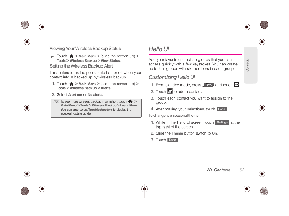 Hello ui, Customizing hello ui | LG LGLN510 User Manual | Page 73 / 158