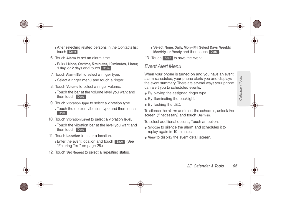 Event alert menu | LG LGLN510 User Manual | Page 77 / 158