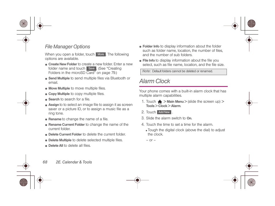 File manager options, Alarm clock | LG LGLN510 User Manual | Page 80 / 158